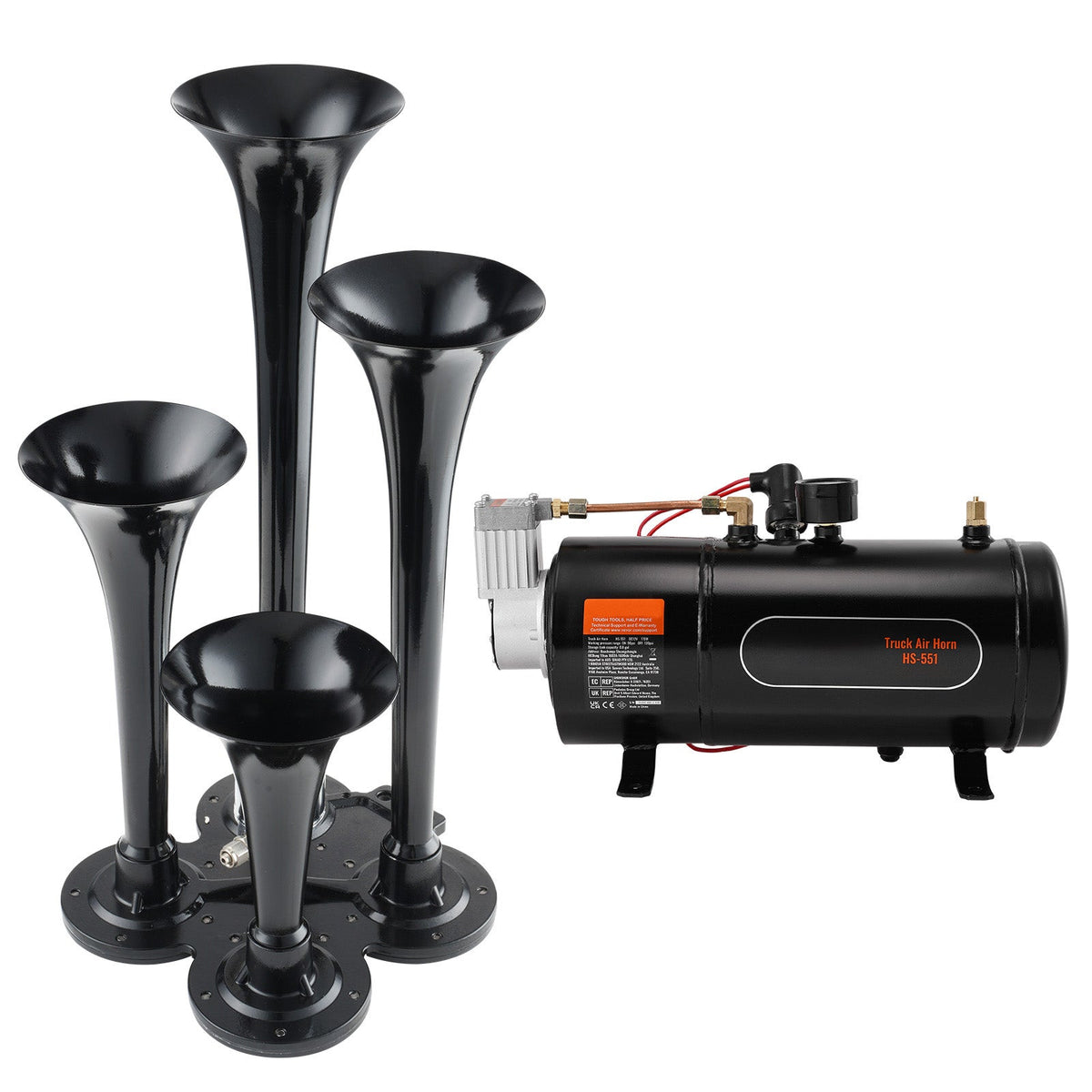 Train Horns Kit, 4 Trumpet Air Horn Kit, 150dB