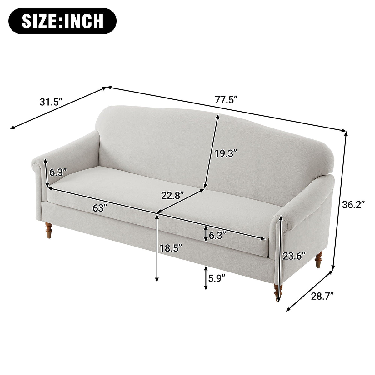 Loveseat Sofa 2 Seater Couch with Rolled Arms - Gray or Dark Gray