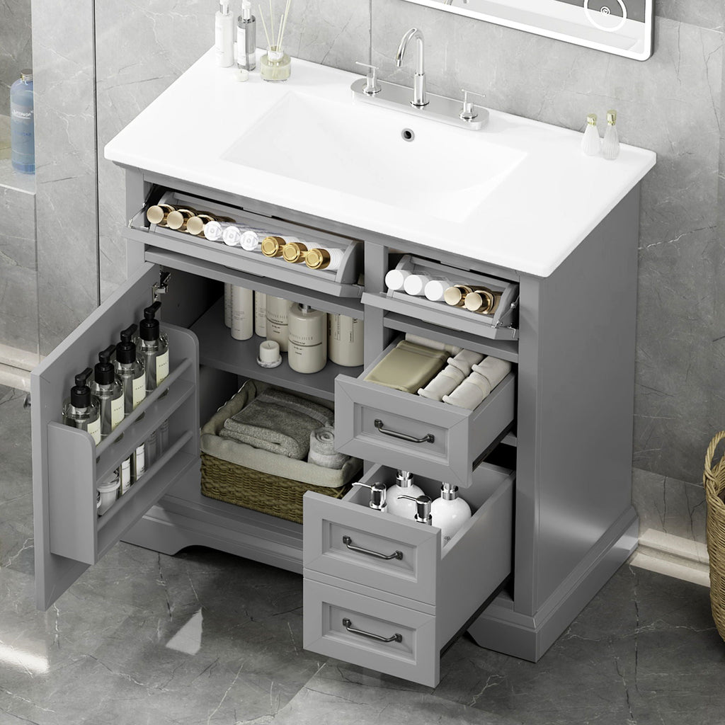 36" Bathroom Vanity with Sink and Soft Close Hinges - Dark Gray or White