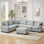 U-Shaped Upholstered Sectional Sofa with Movable Ottoman