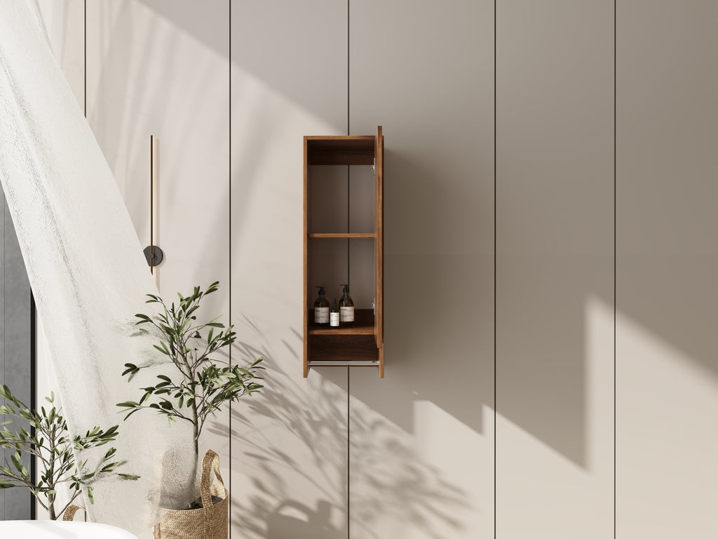 12 Inch Wall Mounted Side Cabinet with Soft Closing Door - Brown Ebony
