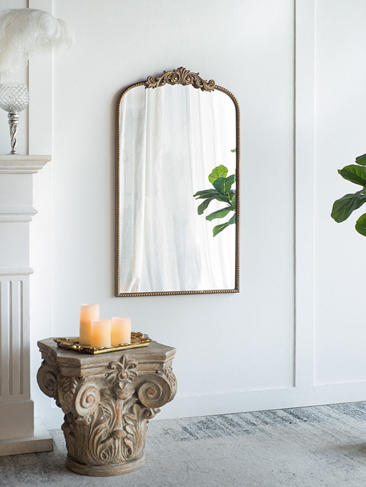 Baroque Inspired Arch Wall Mirror with Ornate Design - Gold or Black
