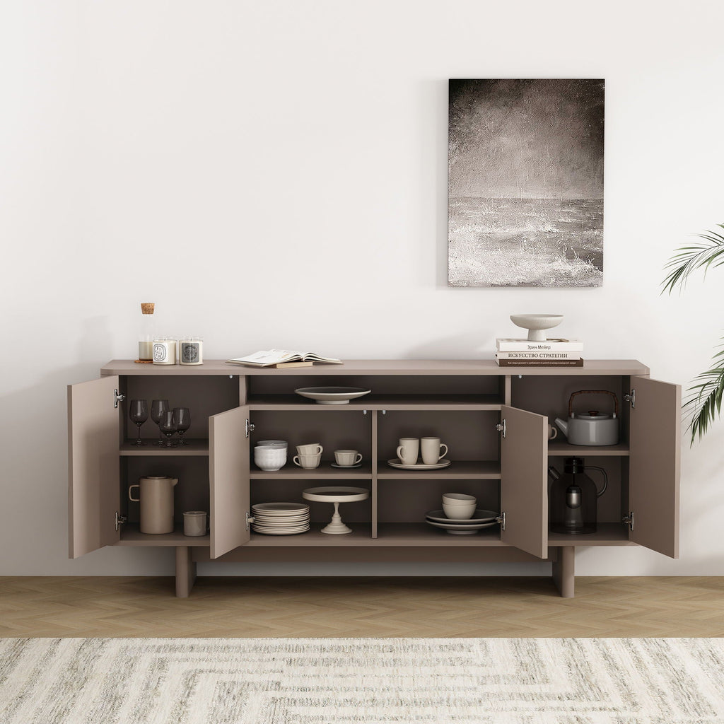 Sideboard With Adjustable Shelves and Soft Close Doors - White, Light Brown, Green
