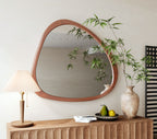Asymmetrical Wall Mirror with Solid Natural Wood Frame - Large Sized Dressing Mirror