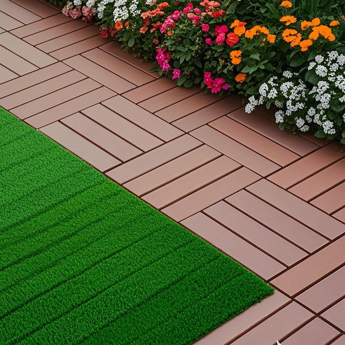 Plastic Interlocking Deck Tiles with Waterproof Construction - Dark Gray or Dark Brown