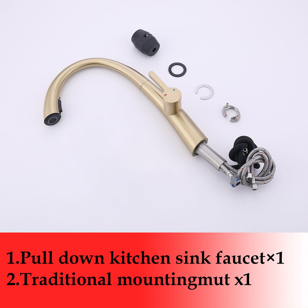 Stainless Steel Pull Out Kitchen Faucet with High Arch Spout - Black or Gold