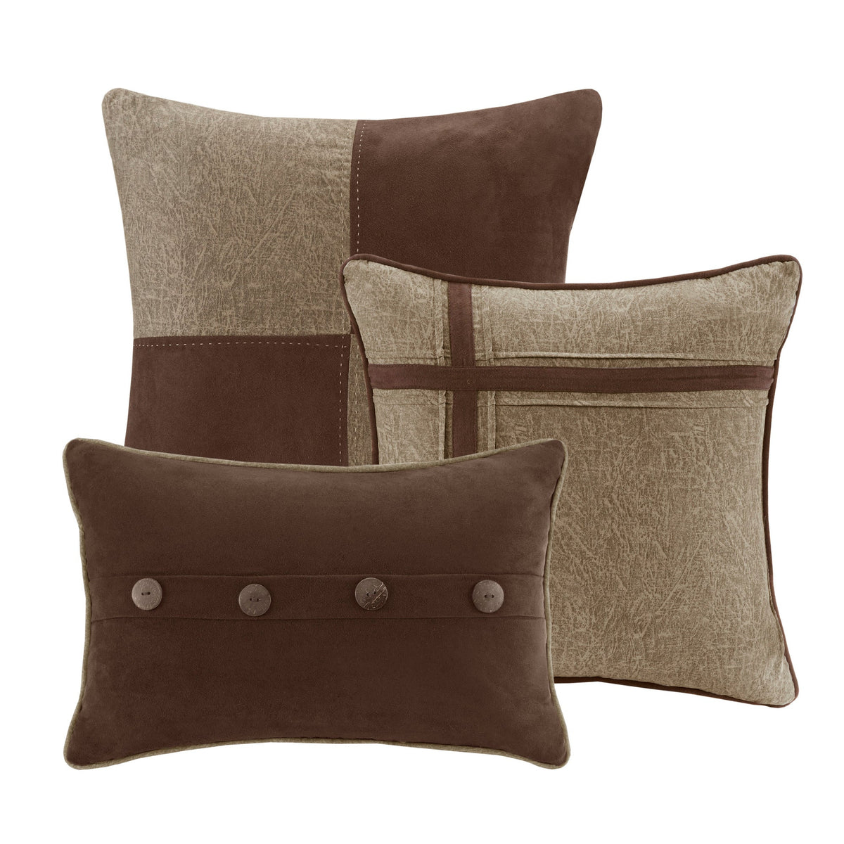 Brown Faux Suede Comforter Set with Hypoallergenic Filling – Queen, 7 Piece