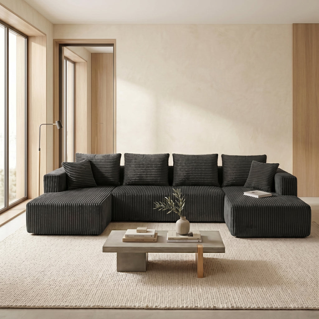 132.1 Inch U-Shaped Corduroy Modular Sectional Sofa - Gray