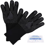 Heat Resistant BBQ Gloves with Silicone Grip - Black