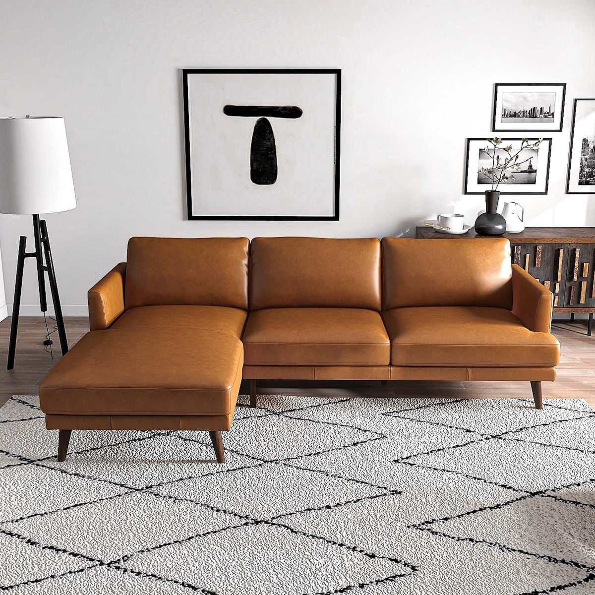 Light Brown L-Shaped Sectional Sofa with Solid Eucalyptus Wood Frame