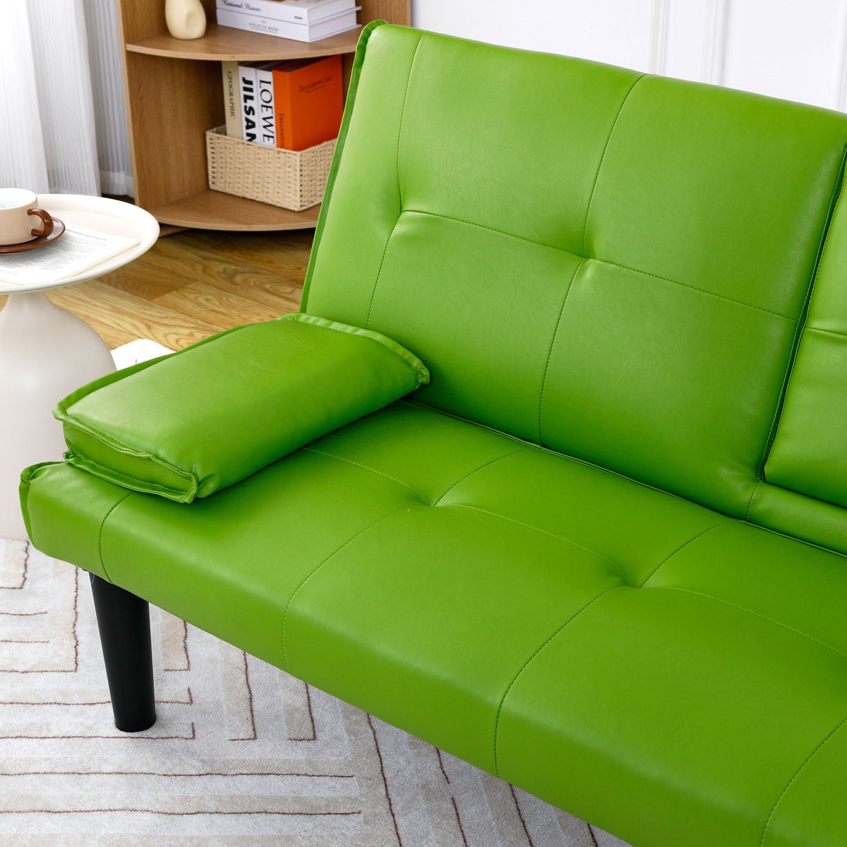 Foldable Sofa Bed with Cup Holder and Solid Wood Frame - Multiple Colors