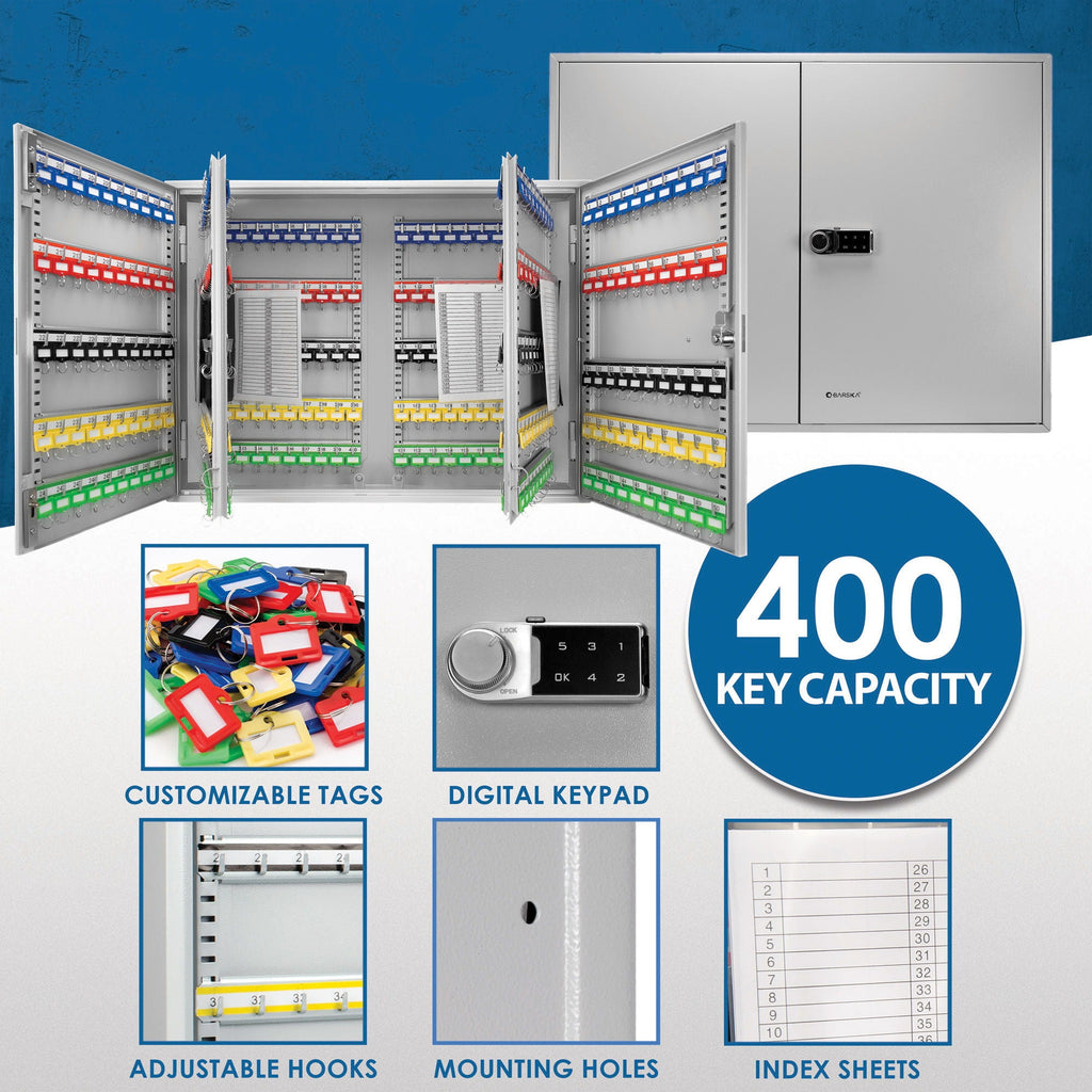 Adjustable Key Lock Box with Digital Lock - 400 Key Capacity - Gray