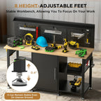 Workbench with Storage Cabinet and Pegboard with Power Outlet - Black