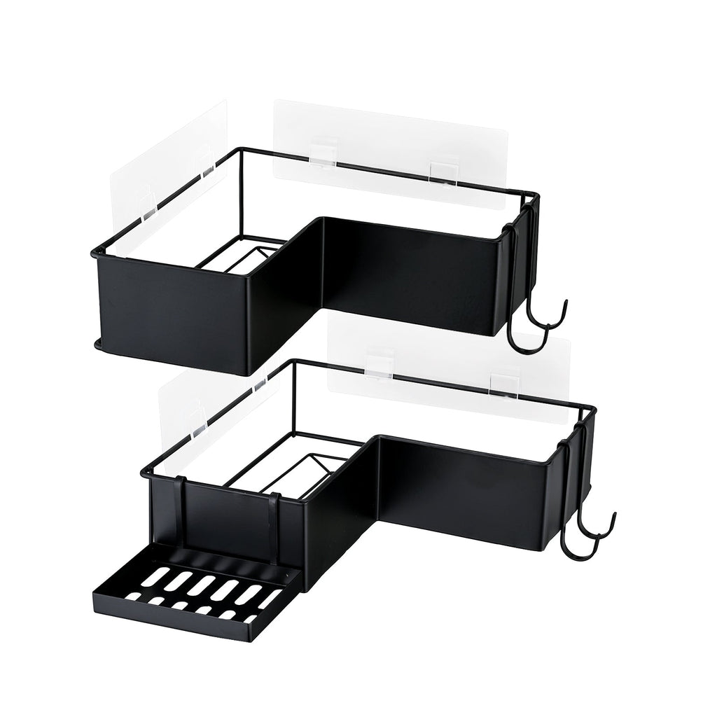 Adhesive Corner Shower Caddy 2-Pack with Hooks - Stainless Steel