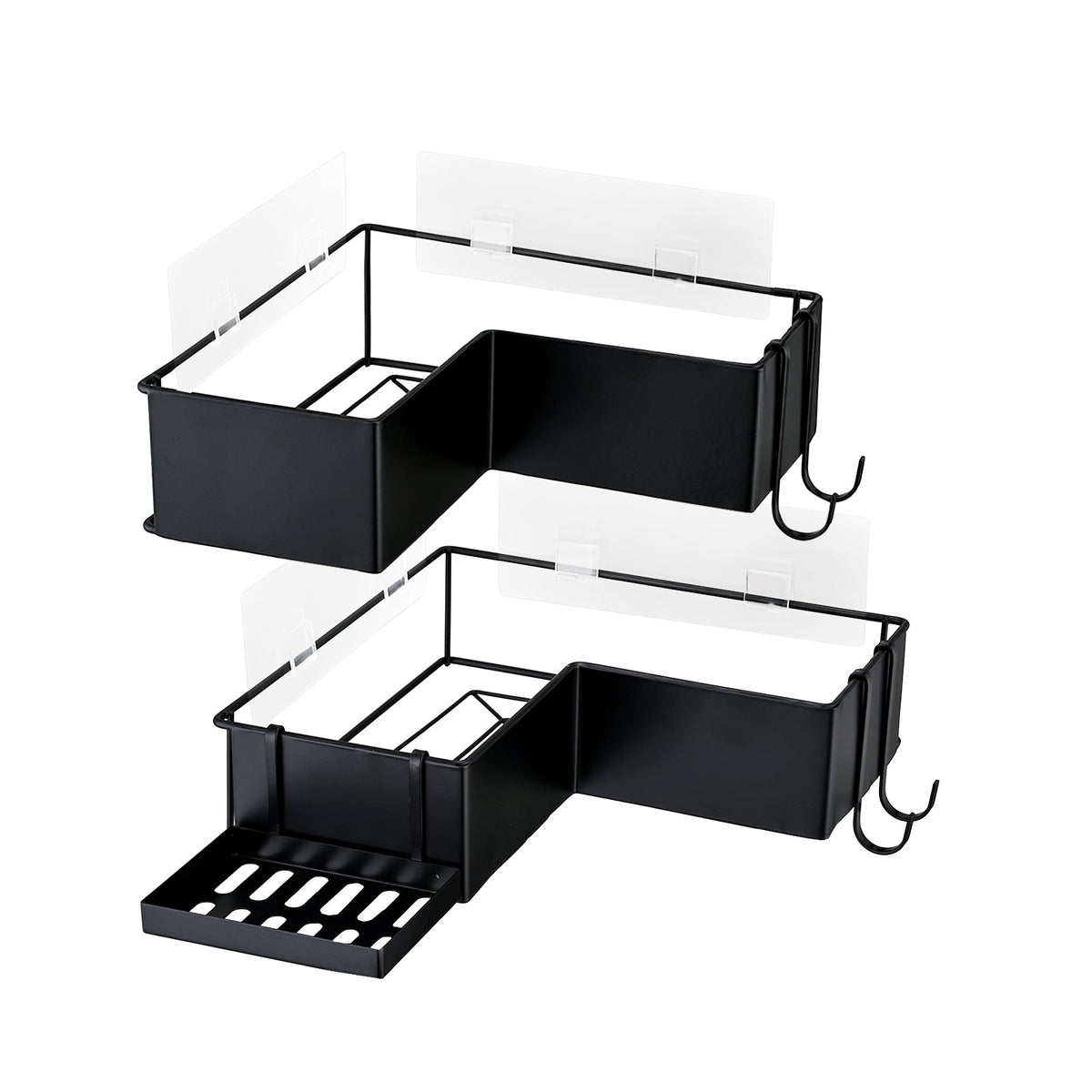 Adhesive Corner Shower Caddy 2-Pack with Hooks - Stainless Steel