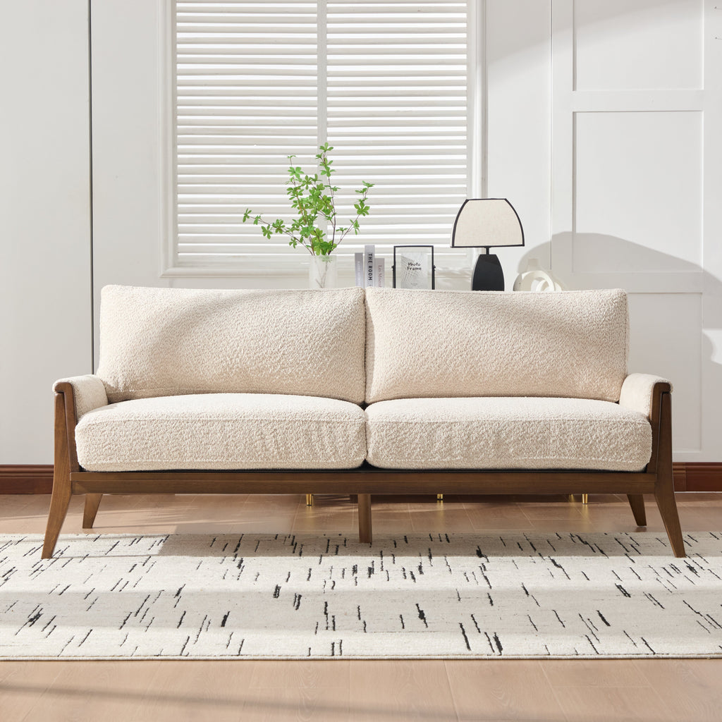 Mid-Century Modern Boucle Fabric Sofa with Solid Wood Frame