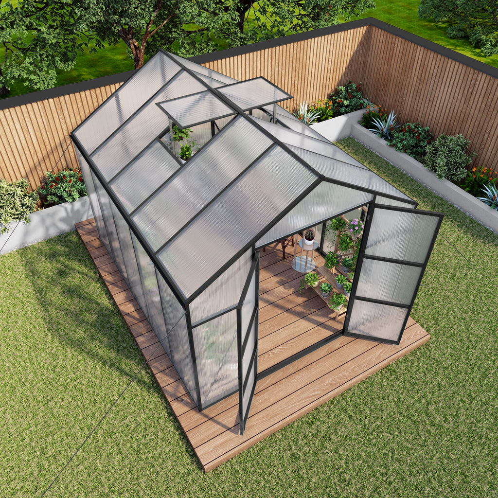 Gain Height Windproof Greenhouse with Heavy-Duty Frame - Black