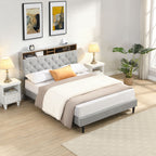 Modern Upholstered Platform Bed Frame with USB Ports - Gray or Dark Gray