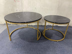 Nesting Coffee Table Set of 2 with Wood Marble Pattern Top - Black+Gold