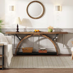 Console Table with 2-Tier Storage and Half Moon Frame - Brown / Black