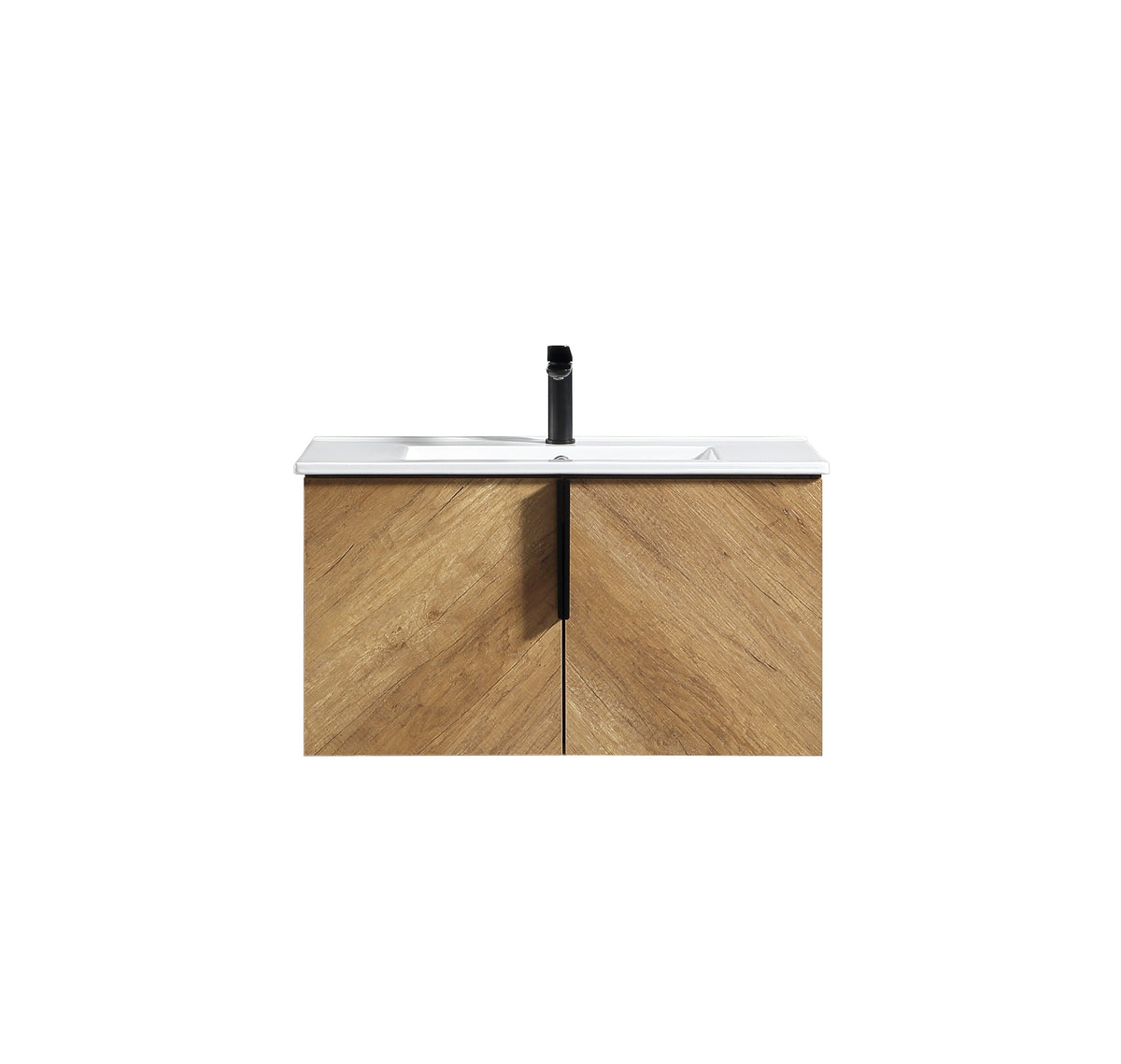 36 Inch Wall-Mounted Bathroom Vanity with 3D Fluted Panel & Ceramic Sink - Golden Oak
