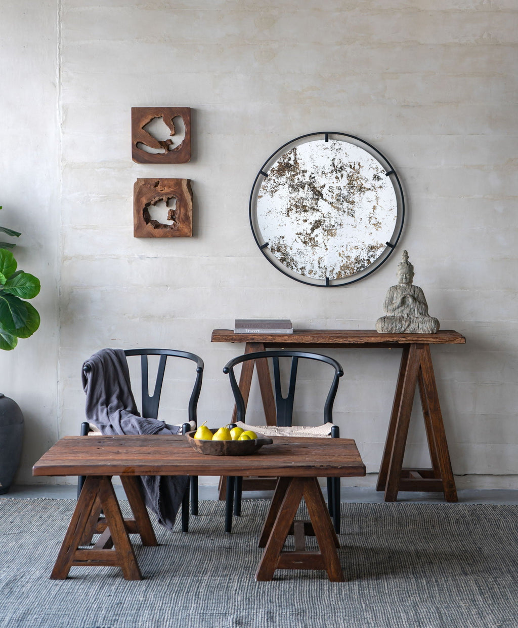 Round Industrial Wall Mirror with Metal Frame - Black