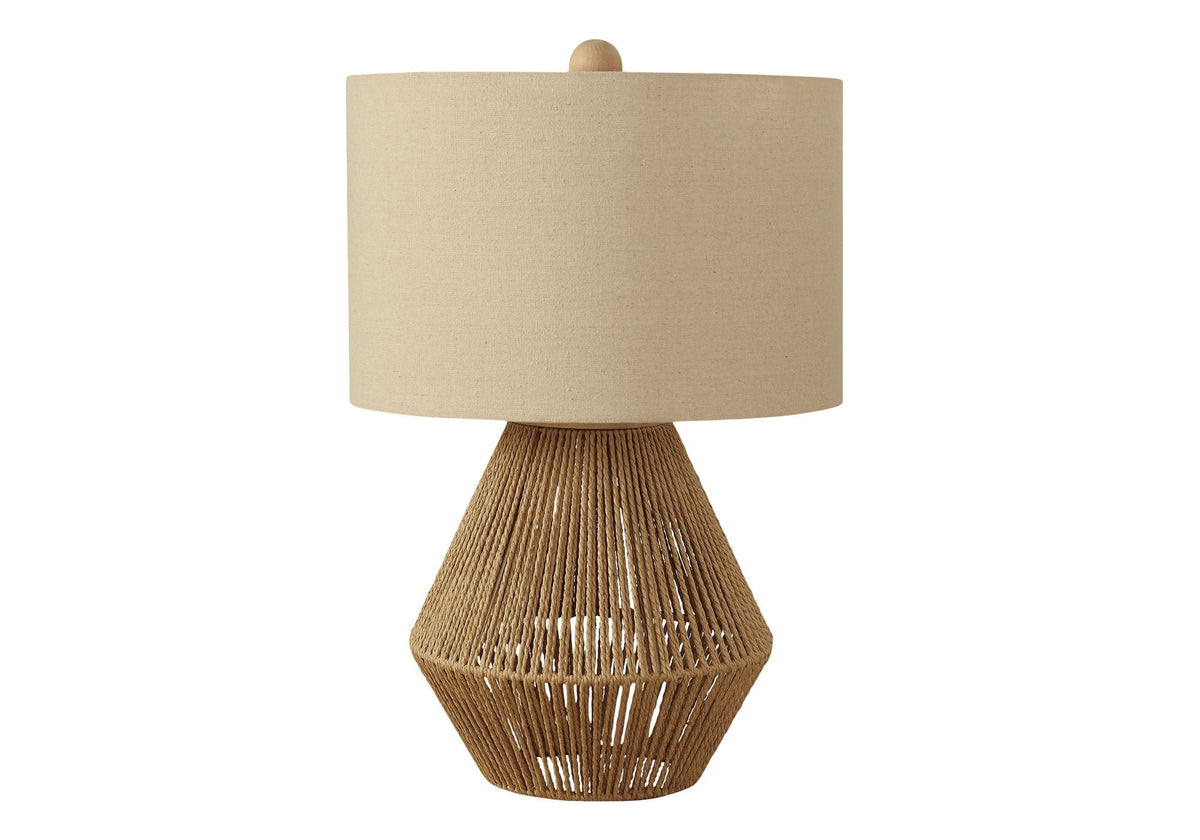 Transitional Rope Table Lamp with Beige Linen Shade - 3-Way Switch