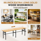 Adjustable Workbench with Pegboard and Power Outlet - Black