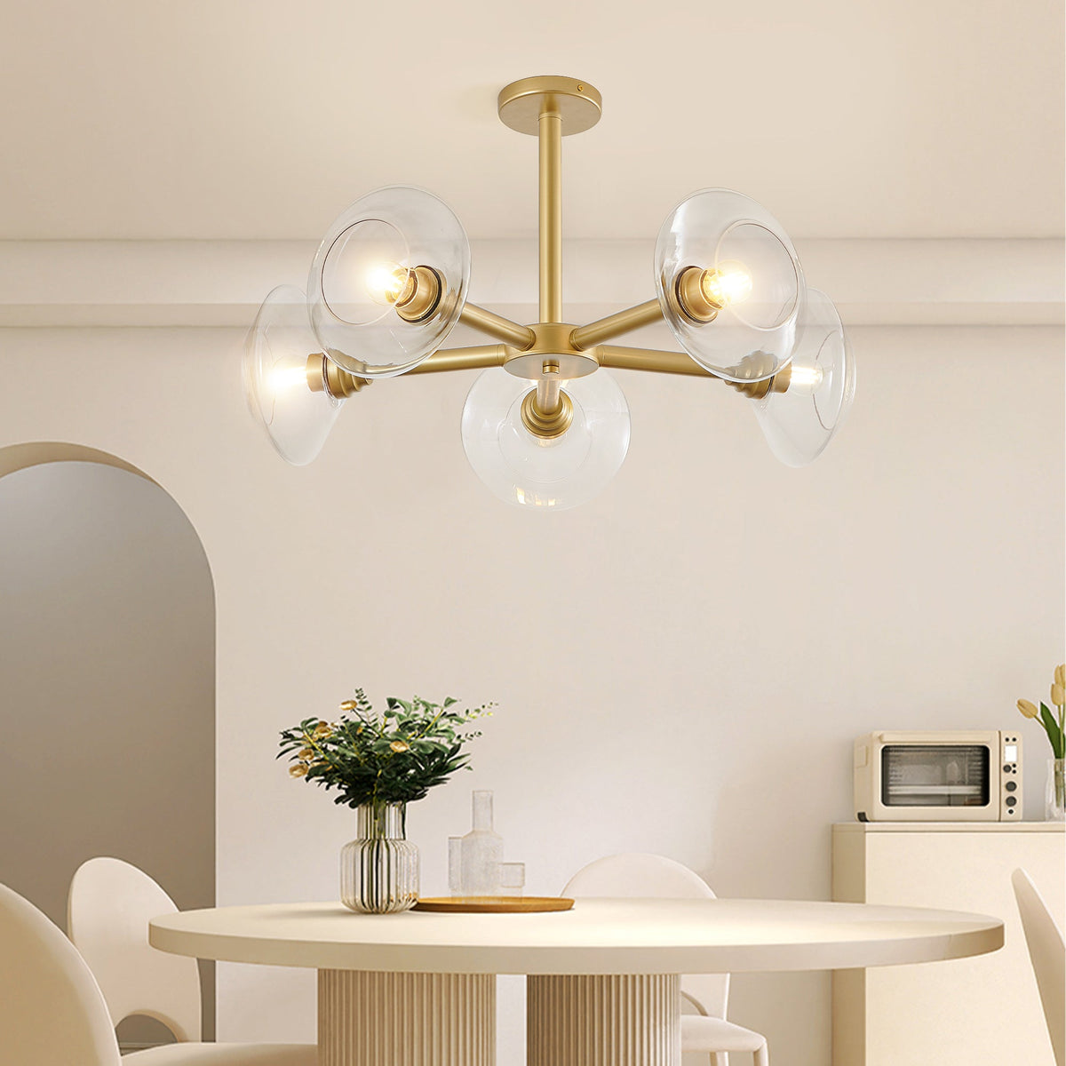Modern Gold 5-Light Sputnik Chandelier with Clear Glass Shades - 26"