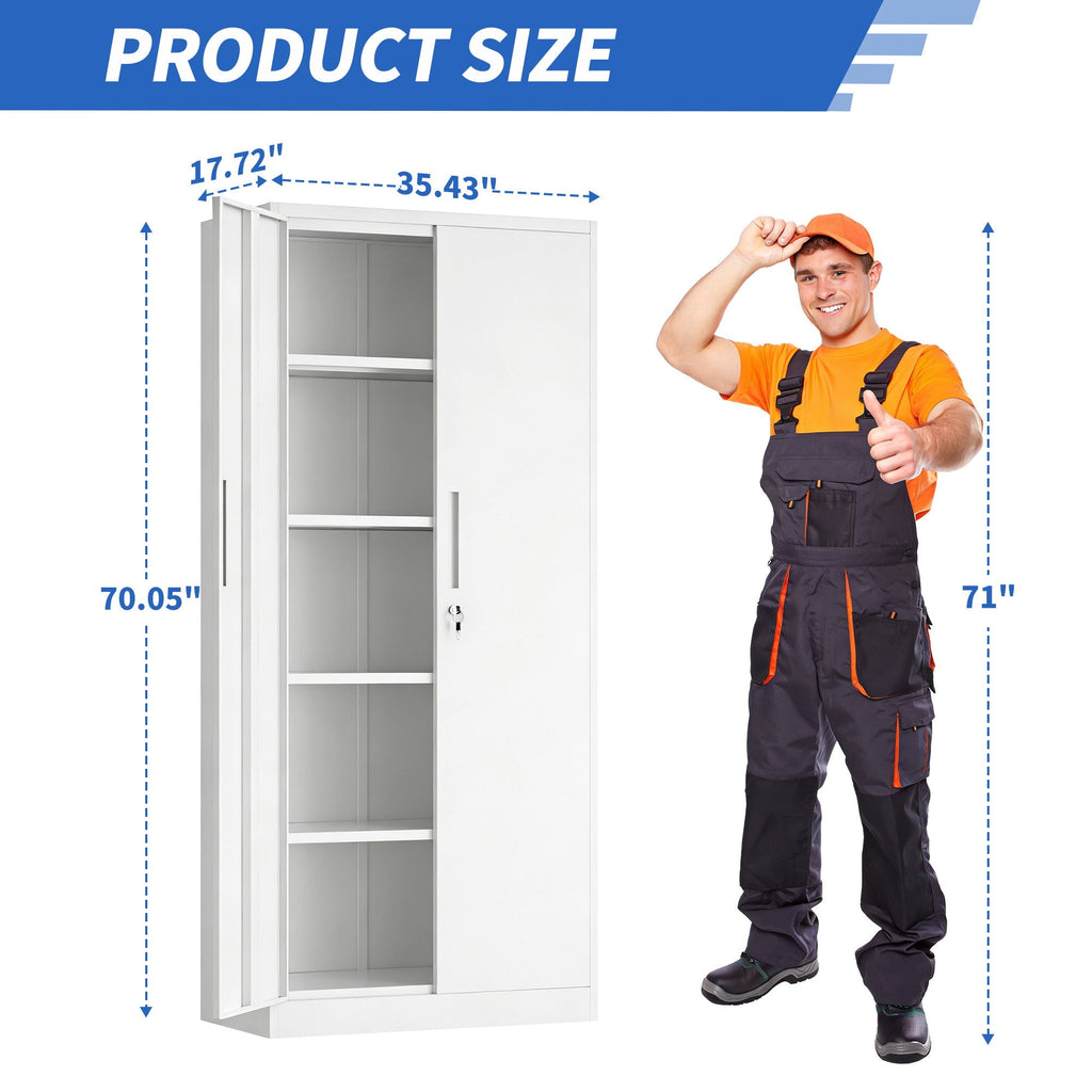 Steel Garage Storage Cabinet with Adjustable Shelves and Lock – Black or White