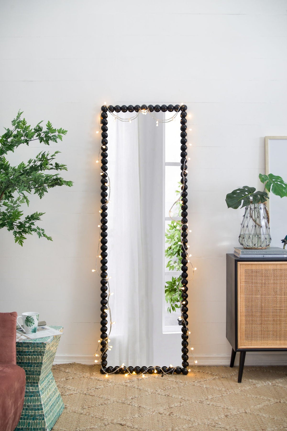 Full Length Mirror With Metal Beaded Frame - Black