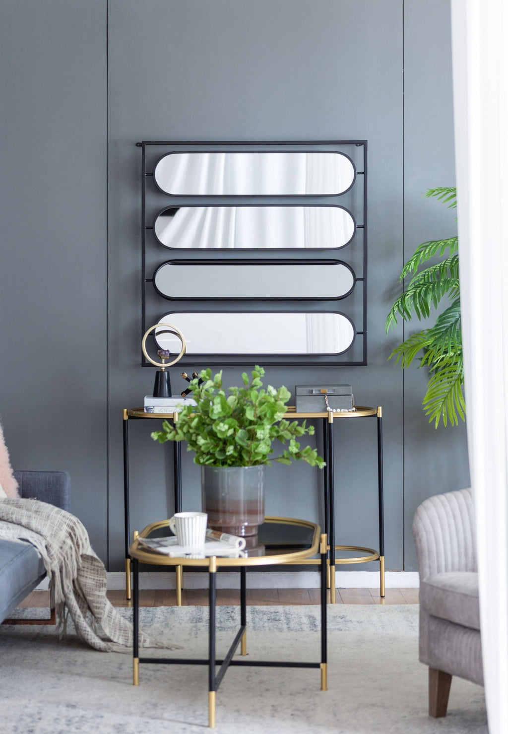 Large 4 Oval Wall Mirror with Square Frame - Black