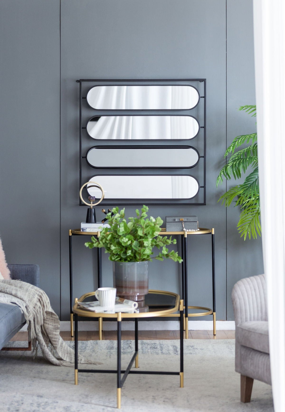 Large 4 Oval Wall Mirror with Square Frame - Black