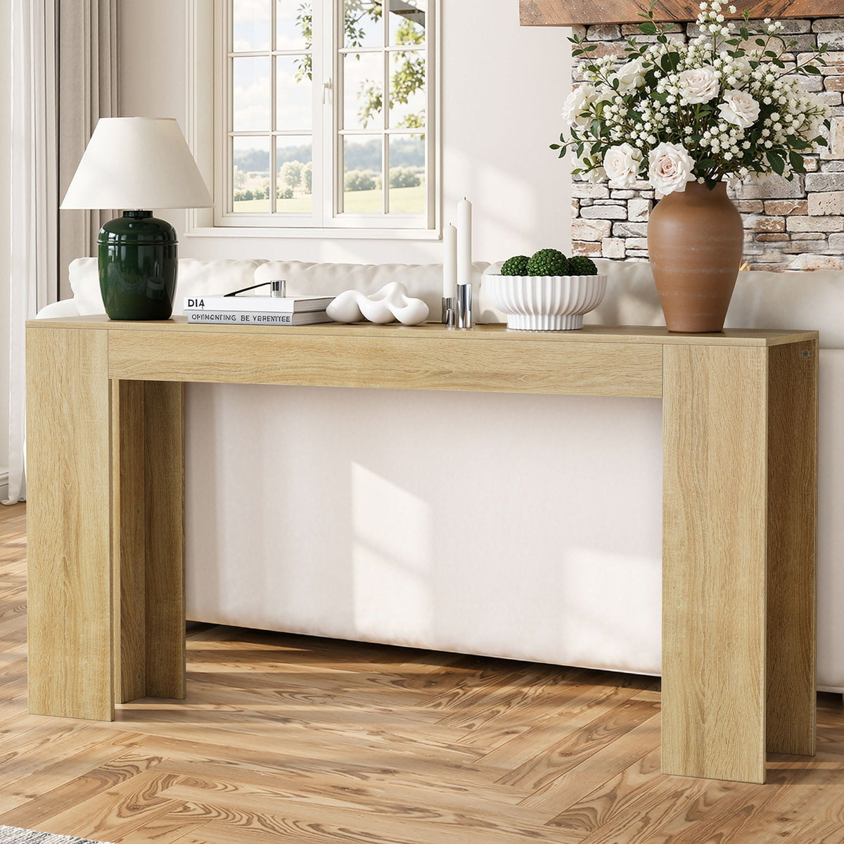 Farmhouse Style Extra Long Walnut Console Table with Slim Profile - Dark Brown or Light Brown