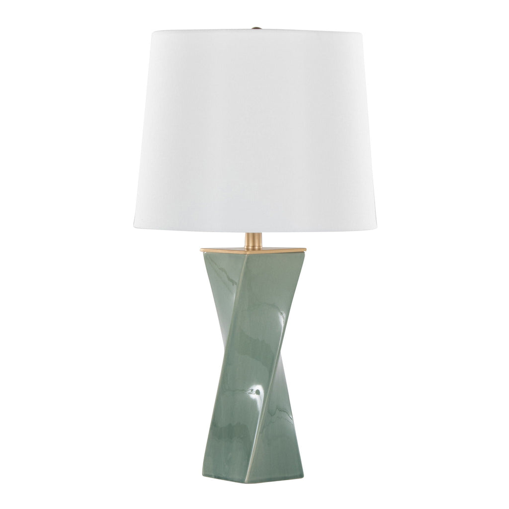 Curvo Square Contemporary Table Lamp with Twisted Ceramic Base - Green or Beige