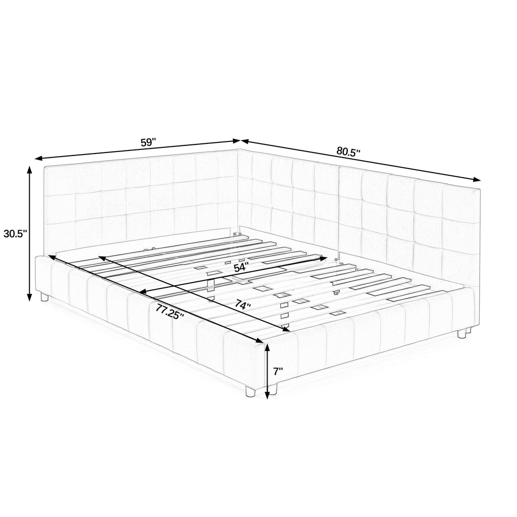 Mid-Century Storage Upholstered Tufted Bed Frame with Backrest and Armrests - Multiple Colors