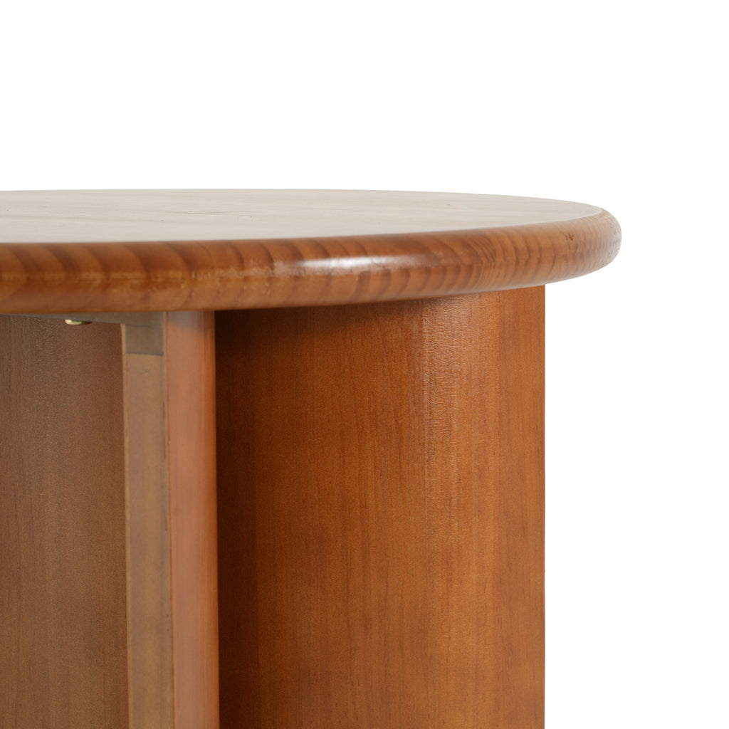 Walnut Finish Pine Wood Round Side Table with Fan-Shaped Legs - Walnut
