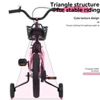 16-Inch Sporty Kids Cruiser Bike with Training Wheels - Green or Pink