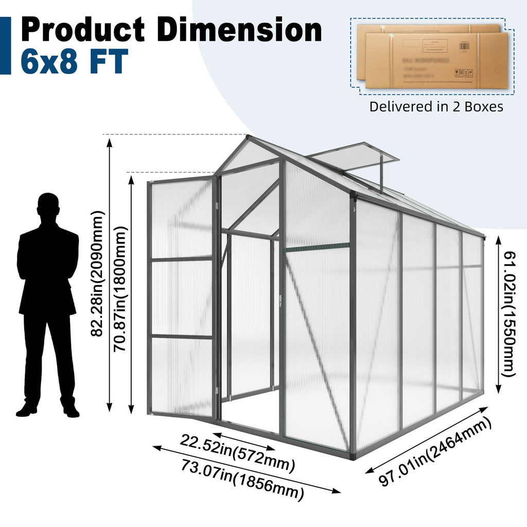 Windproof Greenhouse with Raised Base - Polycarbonate Panels - Black