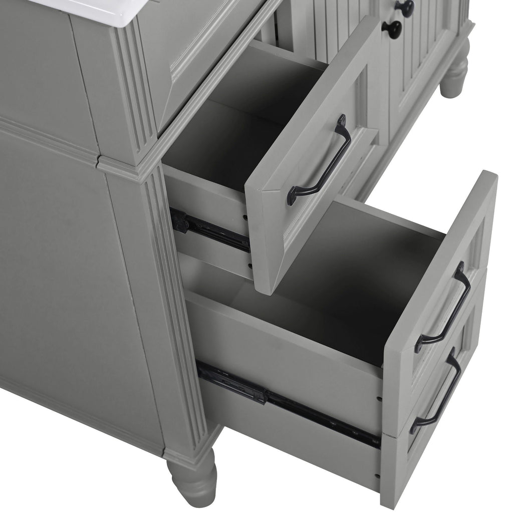 Bathroom Vanity With Sink and Drawers - Freestanding Solid Wood Cabinet