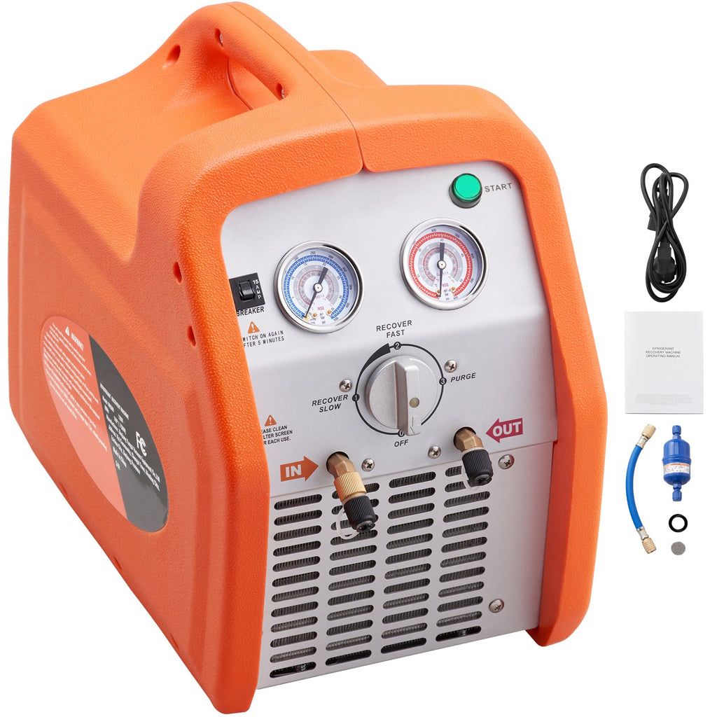 1 HP Refrigerant Recovery Machine with Dual Cylinder – Orange