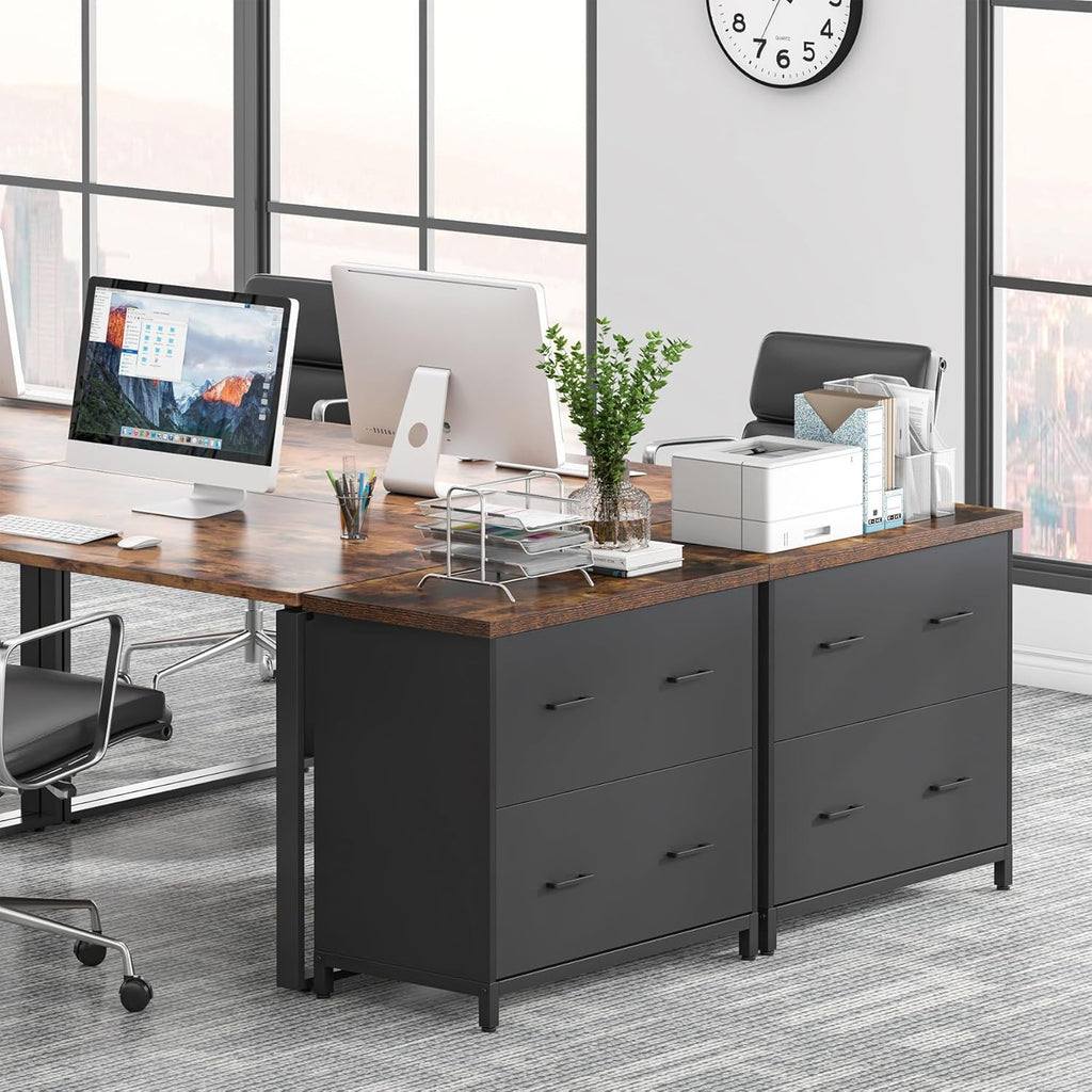 2 Drawer Lateral File Cabinet with Heavy Duty Steel Frame - Brown/Black