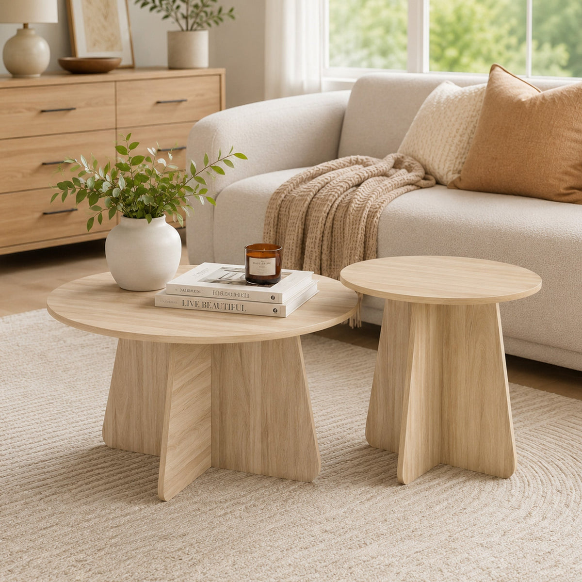 Retro-Style Nesting Coffee Table Set with Space-Saving Design - Walnut or Wood
