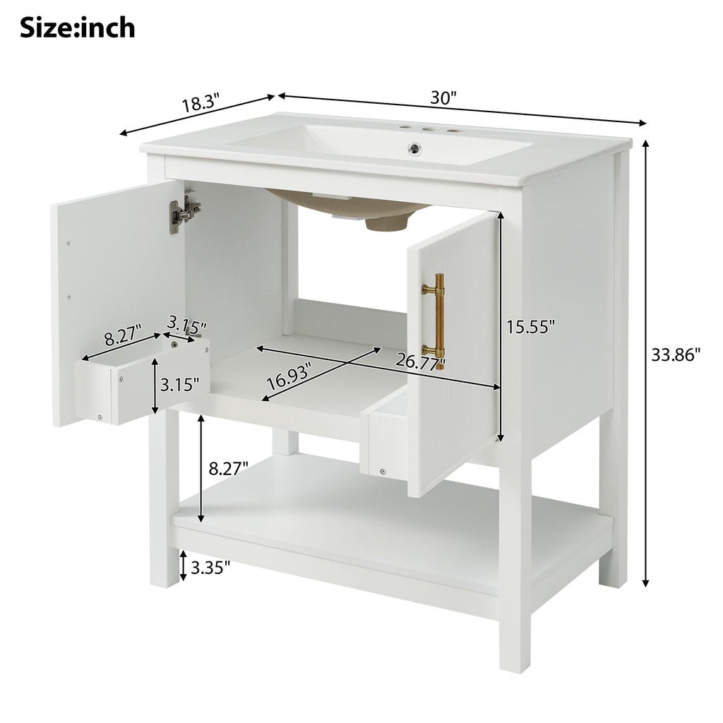 Elegant Bathroom Vanity with Ceramic Sink and Storage - White or Green