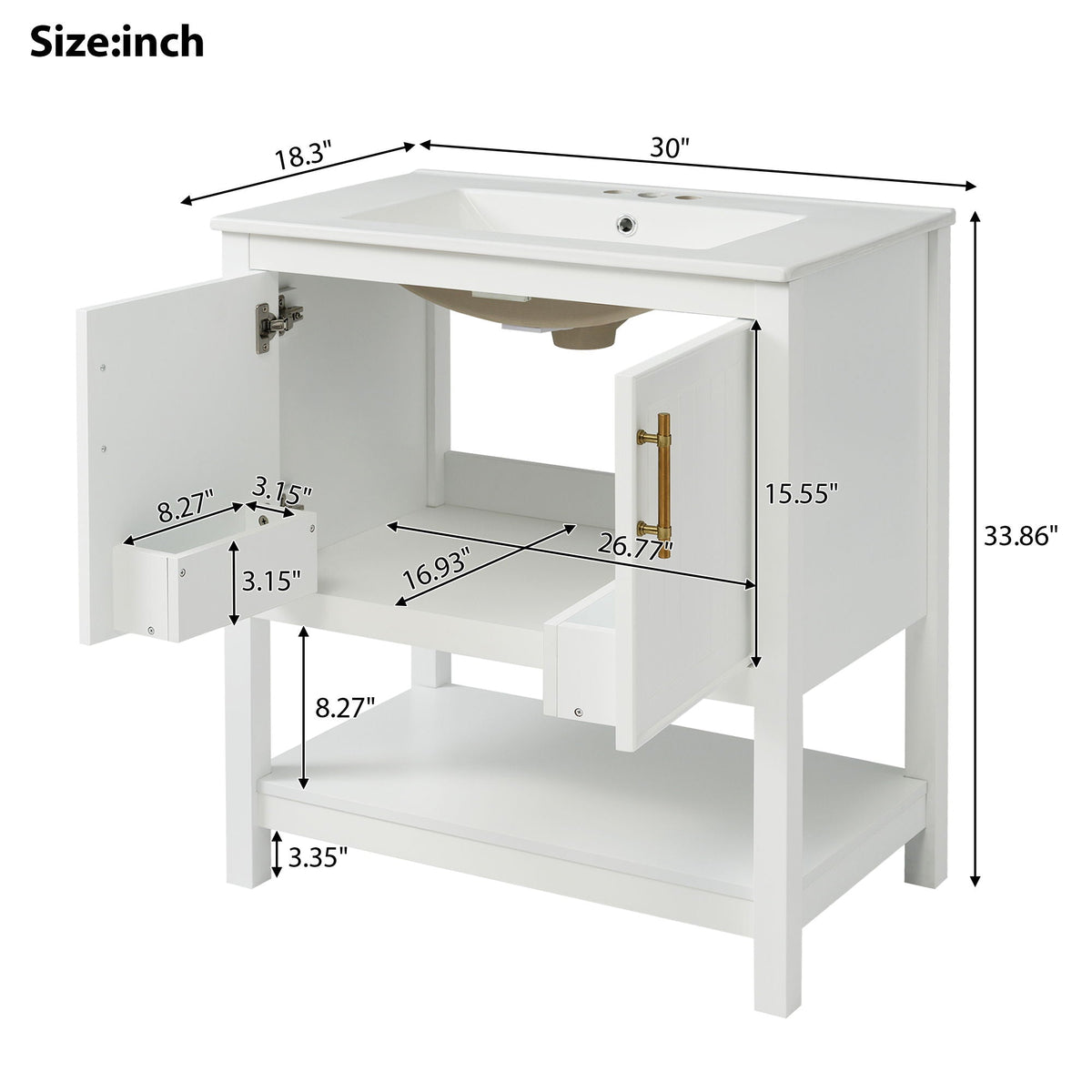Elegant Bathroom Vanity with Ceramic Sink and Storage - White or Green