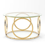 Modern Round Glass Top Coffee Table with Metal Frame - Gold