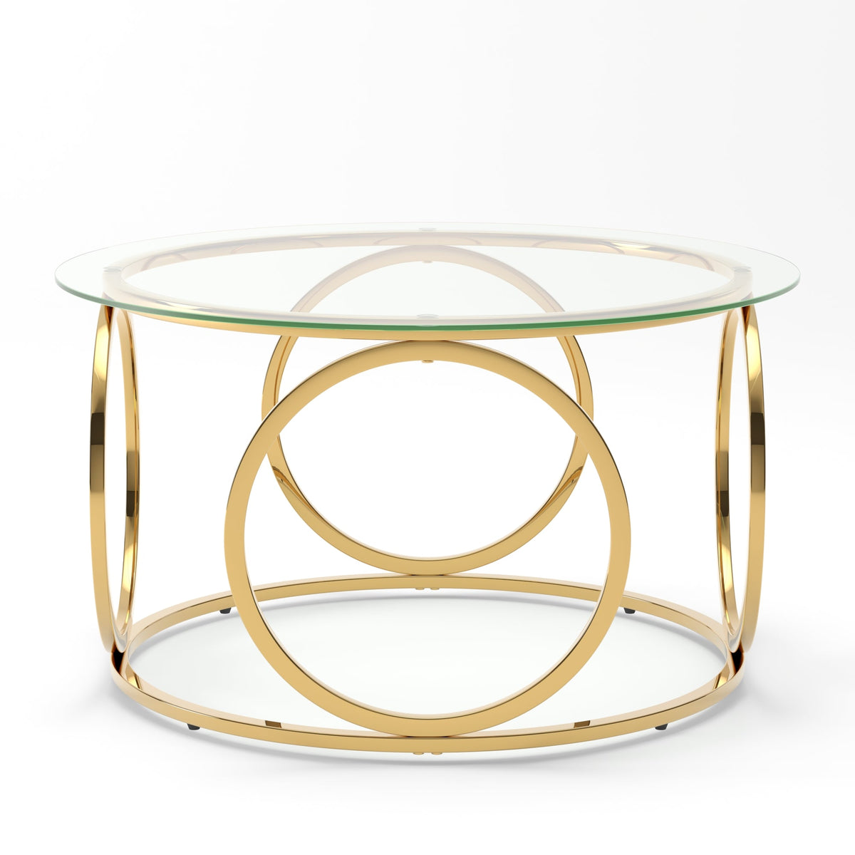 Modern Round Glass Top Coffee Table with Metal Frame - Gold