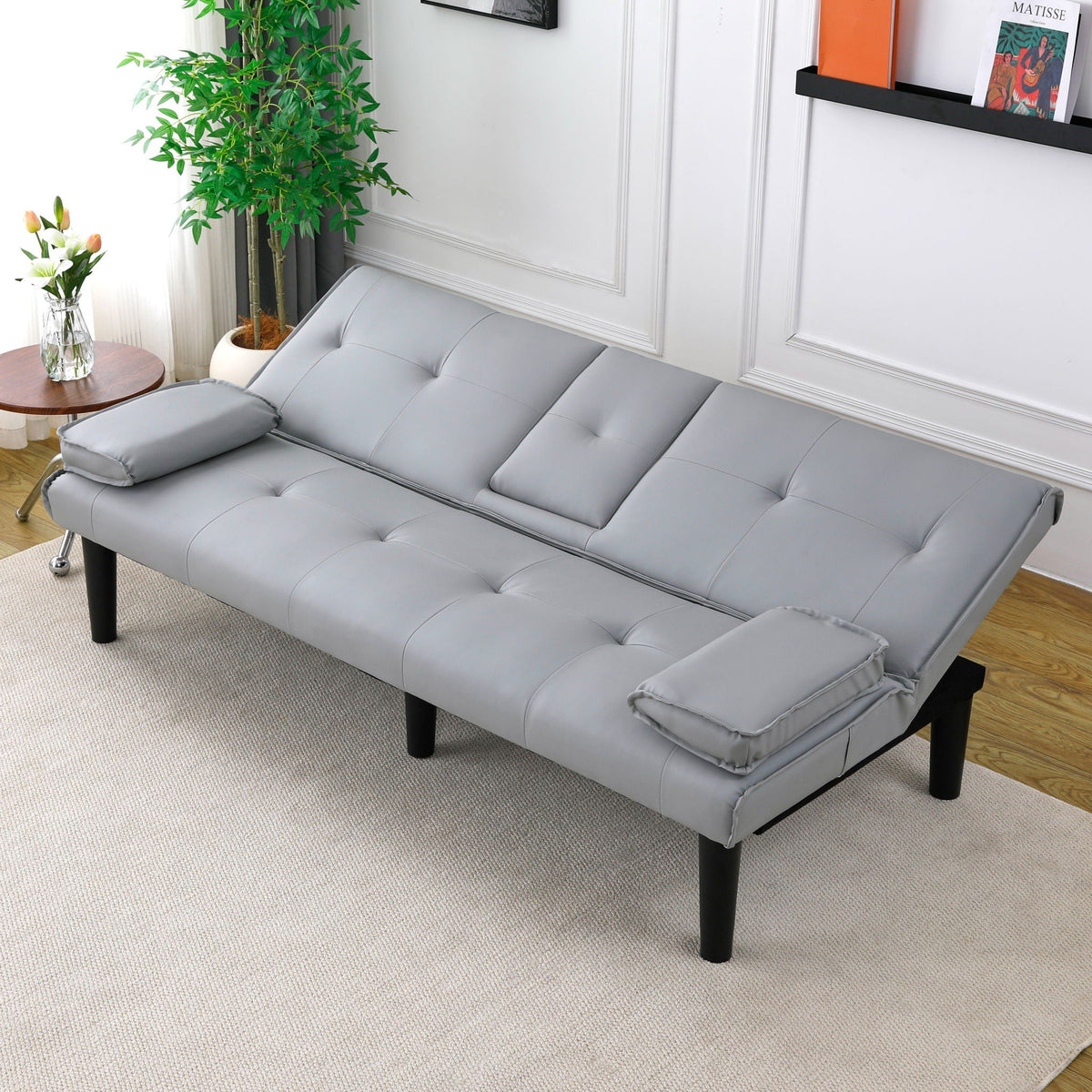 Foldable Sofa Bed with Cup Holder and Solid Wood Frame - Multiple Colors