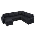 Convertible U-Shaped Sectional Sofa Bed with USB Ports and Storage – Black, Dark Gray, Blue