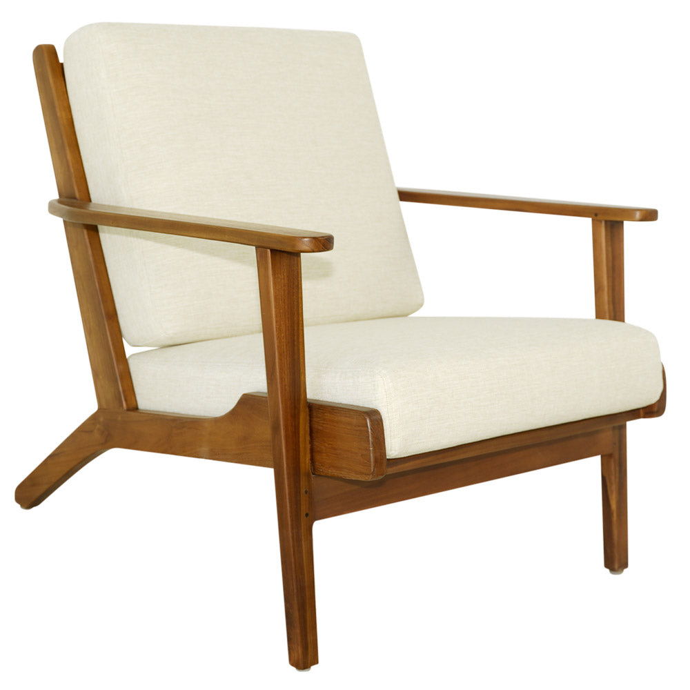 Genuine Lounge Chair with Solid Wood Frame - Beige, Green, Light Blue